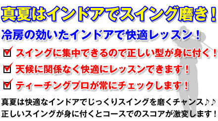 快適な室内でゴルフレッスンが受けられます!